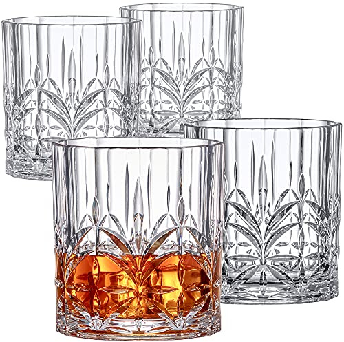 Amazing Abby 14-Ounce Old-Fashioned Unbreakable Tritan Whisky Glasses (Set of 4), Reusable Plastic Whisky Glasses, BPA-Free, Dishwasher-Safe, Shatter-Proof, Perfect for Outdoors, Poolside, and More