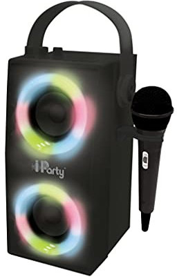 Lexibook - iParty - Enceinte Portable Bluetooth Lumineuse avec Micro, karaoké, Effets Lumineux, sans-Fil, USB, Carte SD, Batterie Rechargeable, Noir, BTP180BKZ