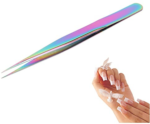 Nail Art Pincett - Professionell Rak Pincett Rostfritt Stål Spetsade ögonfransförlängning Pincett Färgglada Falska Ögonfransar Papper Pincett Manikyrverktyg för ögonbryn Nail Art