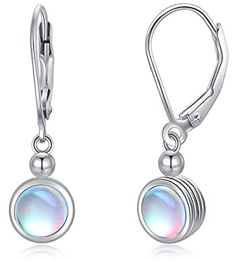 Damen Mondstein Ohrringe aus 925 Sterling Silber Leverback Ohrringe Regenbogen Runde Mondstein Hypoallergene Schmuck für Frauen Mädchen