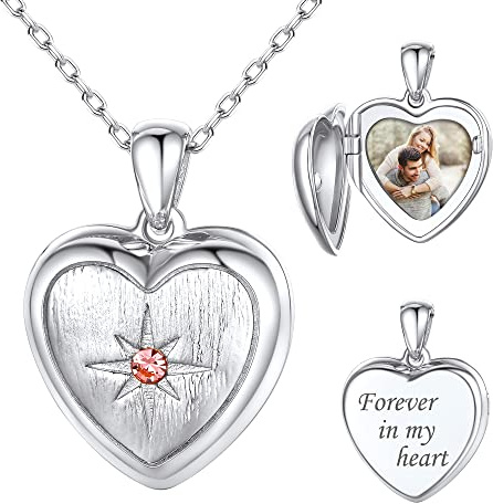 SILVERCUTE personalisiert Foto Kette 925 Sterling Silber Herz Medaillon zum Öffnen einzigartiges Bilder Souvenir Andenken Schmuck mit Rolokette 40/45/55cm