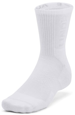 Under Armour Unisex 3-Maker 3 Pack Mid-Crew, calcetines deportivos transpirables con soporte y amortiguación, calcetines altos ligeros y cómodosWhite/White/Mod Gray,XL