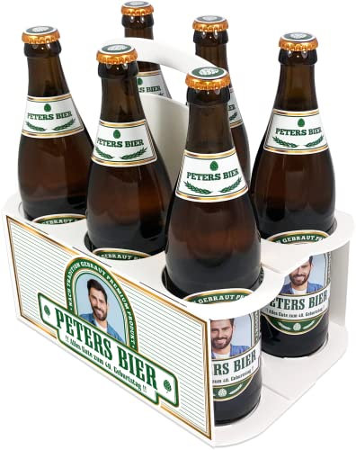 PRINTALA Bierträger + Bieretiketten personalisiert mit Foto & Text | Six-Pack + Aufkleber-Set personalisiert bedruckt mit Foto & Texten nach Wahl (Grün)