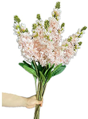 forestmistry 10pcs Artificial Larkspur Flower Branch Faux Delphinium Ajacis Branch with Green Lead for Wedding Centerpieces Floral Decoration (pale pink)