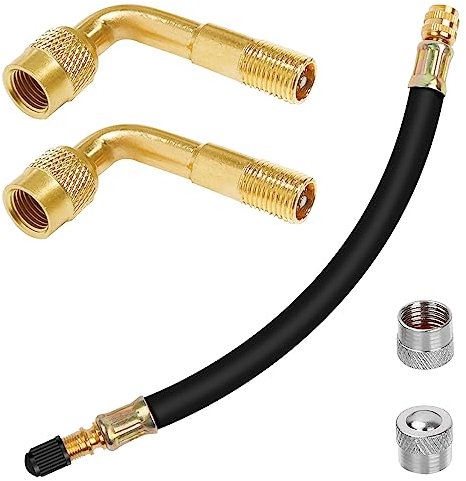 Yeepeo 3 × Ventilverlängerung Autoventil, Reifenventil Verlängerung Adapter mit Kappen, 90 Grad Winkelventil 180mm Flexible Gummi Ventilverlängerung Kupfer Ventiladapter Set für Auto Motorrad Fahrrad