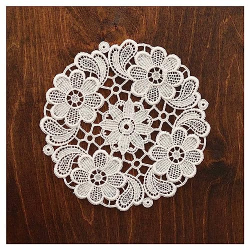 kollektion MT Deckchen Annegret Vogtländische Spitze handgefertigte Wickeldecke in Natur | Tischdecke mit Blumen-Muster | Baumwollspitze Tisch-Dekoration Handarbeit | Durchmesser 15 cm rund