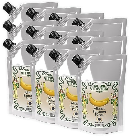 VITAVEGGY PÜREE BANANE 12x1kg Fruchtpüree aus gereiften Bananen von Food-United banana-puree für Bananen-Smoothie Bananensaft Bananenbrei Bananenmus Babybrei ohne Aroma- und Konservierungsmittel (12)