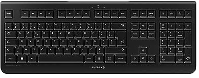 Cherry KW 3000, Clavier sans Fil avec pavé numérique, Disposition française (AZERTY) Connexion Radio 2,4 GHz, Touches silencieuses, Design Plat, Alimenté par Batterie, Noir