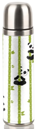 Cute Pandas Bambus-isolierte Wasserflasche, 500 ml, Edelstahl, Metall, isoliert, auslaufsicher, Vakuum-Sport-Trinkflasche für Fitnessstudio, Camping, Wandern, Reisen, BPA-frei