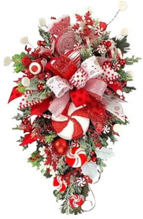 Aliaga 1 ghirlanda natalizia con bastoncini di zucchero come mostrato, in plastica e metallo, 30 x 61 cm, per porta d'ingresso, decorazioni natalizie per scale, ghirlanda natalizia per interni