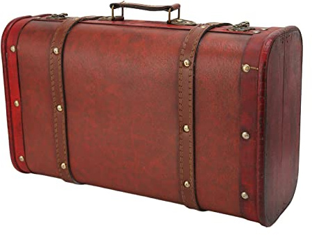 KJAOYU Dekorative Vintage-Kofferboxen mit Klappdeckel, Retro-Geschenkbox aus Holz mit Scharnier, dekorative Kunstleder-Koffer-Schatztruhe für das Heimbüro