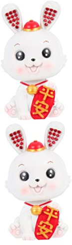 2 pièces Année du Lapin Ornement Lapin Micro Jouets Dashcams pour Voitures Gâteau Jouet Décorations Chinoises Statues de Lapin Décor de Table Décor de Voiture Décor de Bureau Décor de Bureau Résine