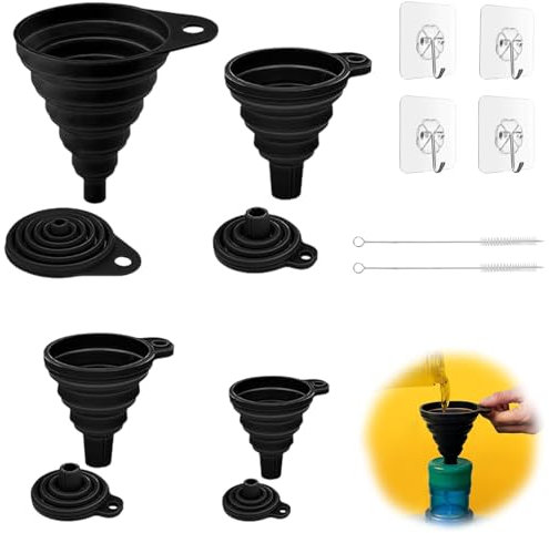 YIZWINS 4 Tailles Entonnoirs Pliables En Silicone, Entonnoir Cuisine, Entonnoir Pliable, Entonnoir Alimentaire pour Transfert Liquide Alimentaire(S/M/L/XL)
