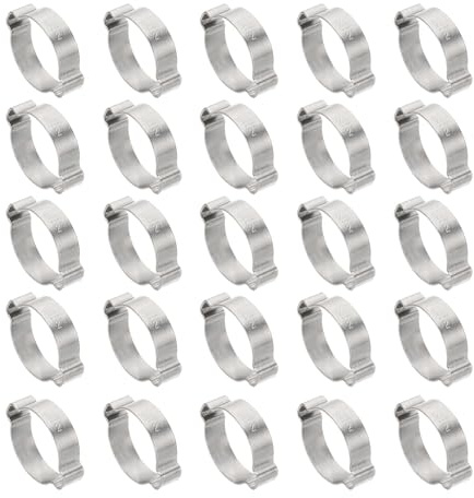 PATIKIL 30 Pcs 23-27mm Collier de Serrage à Double Oreille Ton Argenté | en Acier Inoxydable 304, Anneaux de Sertissage de Clip Torique, pour Connexions de Raccords Tubes Essence Carburant