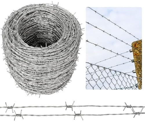 Sxlawesom 4 Point Barbed Wire Roll Stainless Steel, Barbed Wire Fence for Crafts, Fences, Garden, Chain Link Fence(50m)