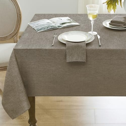 Softalker Tischdecke abwaschbare 240x140 cm Beige Braun Tischdecken aus Leinenoptik Tischtuch Wasserabweisende Klein Table Cloth für Herbst Outdoor, Garten, Hochzeiten, Party, Weihnachten