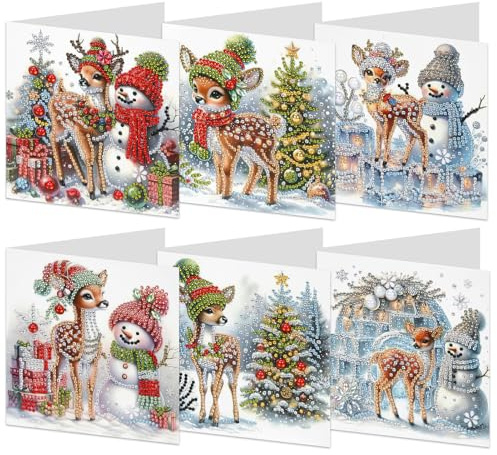 Diamond Painting Karten, DIY Diamond Painting Karten, 6 Stück 5D DIY Diamant Malerei Geburtstagskarten Weihnachten Grußkarten,Weihnachtsgrußkarten Set Weihnachtskarte Postkarten Christmas Cards