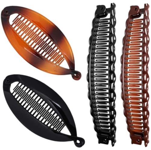 JEYORZY Bananenspange, 4 Stück Französische Bananen Clip Kämme, Retro Weibliches Haar Accessoire Haarkamm, Bananen Haarspange Vintage Bananenspange Pferdeschwanz Haarklammer Dickes Haar Banana Clip