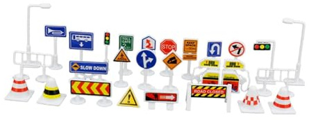 Harilla Lot de 28 panneaux de signalisation routière 1/64 pour parc, modèle de parc, décoration de bureau, scènes à l'échelle S, diorama, décor, A