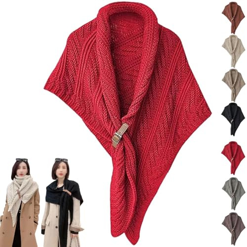 Multifunktionaler Dreieckstuch für Damen, gestrickter Dreieckstuch mit Lederschnalle, modisch, warm, gemütlich, gestrickt, Schultertuch, Umhang