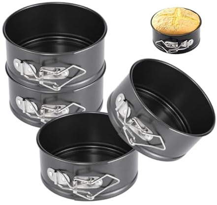 U COOK Cake Tins Pan for Baking, Non-Stick and Leakproof, Bake Oven Tray Round Mini Springform with Removable Bottoms. Birthday Christmas Cheesecake Spong Cakes. (4 Pack - MINI TINS)