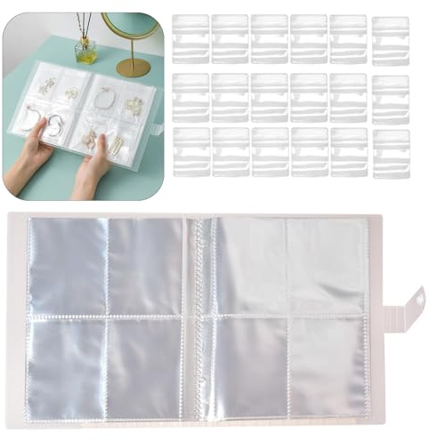 Sxutop Libro de Almacenamiento de Joyas Transparente Anti Oxidación Organizador de Joyas de Viaje Bolsa de Joyas de Plástico de PVC para Anillos Aretes Pulseras(160 Cuadrícula + 60 Bolsas de PVC)