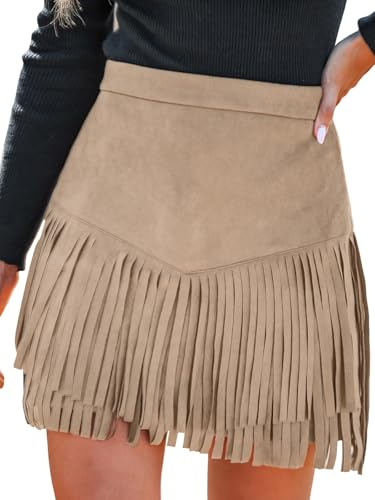 CUPSHE Gonne da Donna Terra Cotta a Vita Alta con Frange Casual Bodycon a A-Line per Ufficio Gonna a Matita Mini per Signore, Albicocca, M
