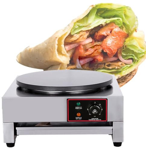 星姿 15.7 Tortilla Maker,50-300°C (122-572°F) Adjustable,Commercial Tabletop Electric Crepe Maker,Pancake Baking Machine with Lower Tray,Non-stick,3000W,Multi-purpose Kitchen Equipment,for Commercial