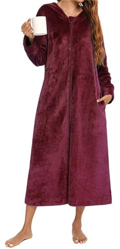 Bademantel mit Reißverschluss für Damen, mit Kapuze, luxuriöser weicher Plüsch-Bademantel für Damen, Hausmantel, Loungewear, Frottee-Bademantel, 100 % Baumwolle, Schlafanzug, Flanell, Hausmantel,