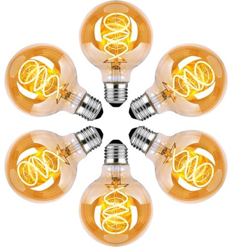 Edison E27 LED Vintage Glühbirne G80 Dimmbar 4W Warmweiss für Dekorative Nostalgie und Retro Beleuchtung, Bernstein - 6 Stück