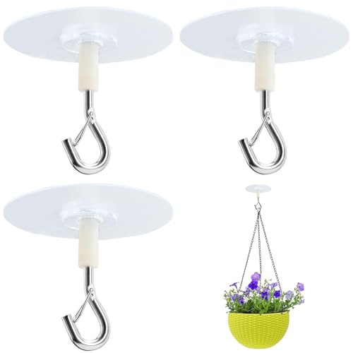 Kasoud Ceiling Hooks, Heavy Duty Ceiling Hook, Stick on Hooks No-Drill Ceiling Hanging Hooks for Hanging Plants, Bird Feeders, Lanterns, Wind Chimes, Planters, Outdoor DecorationHooks (3)