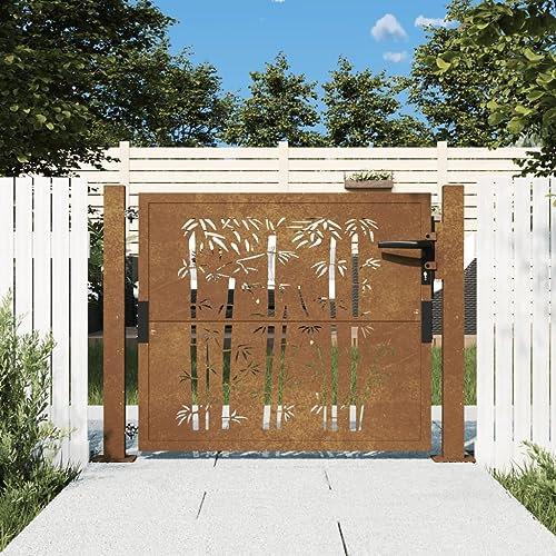 Tidyard Portail de Jardin 105x80 cm Acier corten Design de Bambou, Portillon de Jardin, Porte de Jardin Porte de Clôture Décorative pour Exterieur