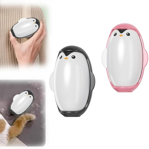2 Stück Fusselrolle Wiederverwendbar, Reusable Lint Roller, Waschbarer Mini Tierhaarentferner Fusselrolle Pinguinform Fusselroller Kleidung für Tierhaare Kleidung Sofas Haare Staub (Schwarz+Rosa)