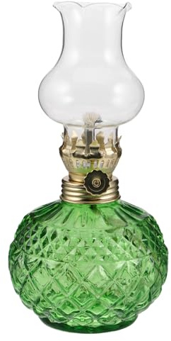 OSOLADY Lámpara de Aceite Retro de Cristal Verde para Decoración del Hogar | Vidrio E Hierro, Mecha Ajustable, Iluminación de Emergencia, Diseño Vintage Único, Uso Interior