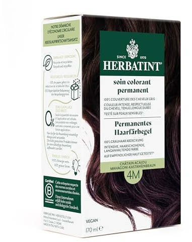 Herbatint Permanentes Haarfärbegel 4M Mahagoni–Kastanienbraun – 170 ml I Ohne Ammoniak, optimale Grauhaarabdeckung I Auf empfindlicher Haut getestet, mit 8 Pflanzenextrakten