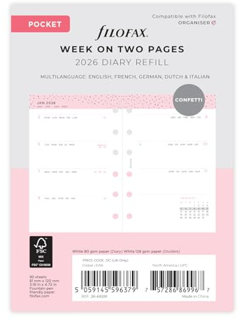 Filofax Kalender Confetti Week to view Illustrated Diary Refill Pack Pocket 2026