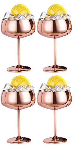 rieder Copper Coupe Champagne Glasses Set of 4 Stainless Steel Vintage Cocktail Glass Wine Goblet