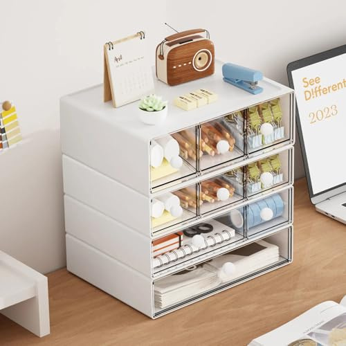 Desk Organiser Drawers 9 Drawers 4 Tier Plastic Stackable Storage Box