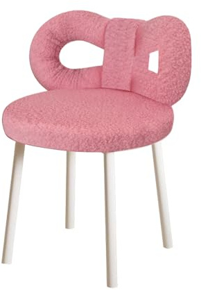 reukmuuc Vanity Stool with Soft Faux Wool Seat and Backrest, Bedroom Chair for Adults & Teens, 330LBS Capacity Carbon Steel Frame with Non-Slip Pads, For Living Room & Dressing Pink