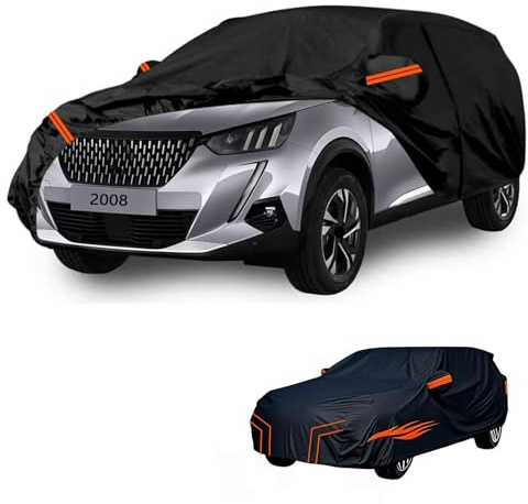 générique Bache Voiture Exterieur imperméable Compatible avec Peugeot 2008 2013-2026,résistante à la Neige, à la Pluie et au Vent,Toutes Les Saisons bache Voiture (Black Orange)