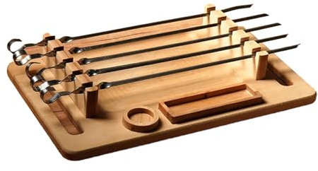 Porceosy Plato de madera para barbacoa al aire libre con ranuras para brochetas, bandeja para kebab, soporte para pinchos, regalo para entusiastas de la barbacoa, accesorio de barbacoa al aire libre