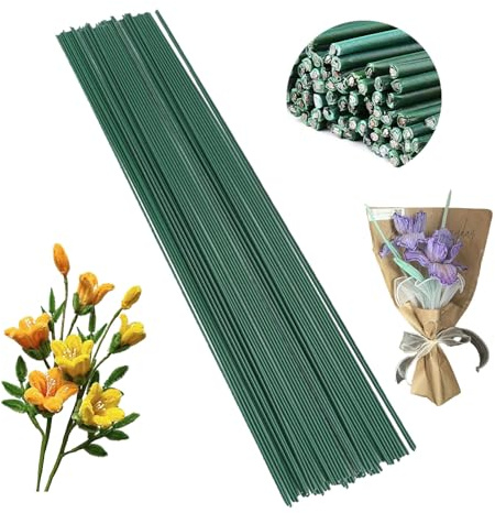 Caelura 50 Stücke Blumendraht Grün, Floristendraht zum Basteln, 30CM Kunstoff Blumenstamm Steckdraht 2MM Blumenstieldraht für DIY Herstellung von Blumenarrangements Künstlichen Blumen Blumenkranz