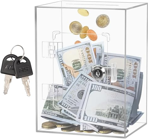 Boîte à Dons en Acrylique, Urne Transparent, Vote Acrylique Verrouillable, Caisse Monnaie, Tirelire Transparente, Boîte à Suggestion pour Collecte Fonds, Vote à l'école 20x15x12CM Tirelire Carrée