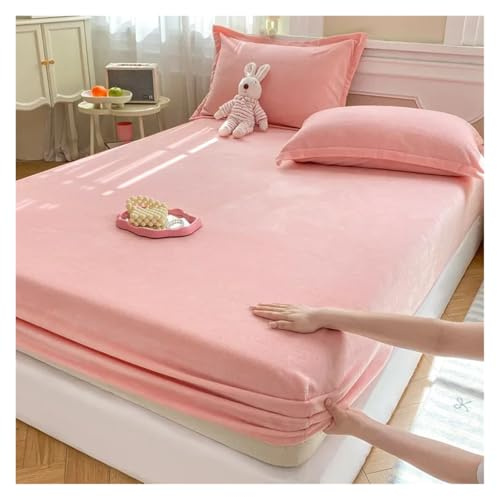 Juego de 3 sábanas bajeras cálidas de franela para otoño e invierno, suaves, cómodas, de forro polar coralino grueso, funda de colchón de felpa (rosa, 180 x 200 cm)