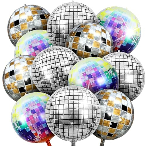 kodivenj 12 Stück 22 Zoll 4D Discokugel Deko Helium Ballons
