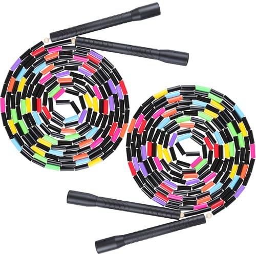 Fezog 16.5FT Weighted Double Dutch Jump Ropes for Adults 2-PACK | Rainbw Long Jump Rope, 1” Beaded Jump Rope for Fitness, Segmented Skipping Ropes for Exercise Training, Tangle-Free