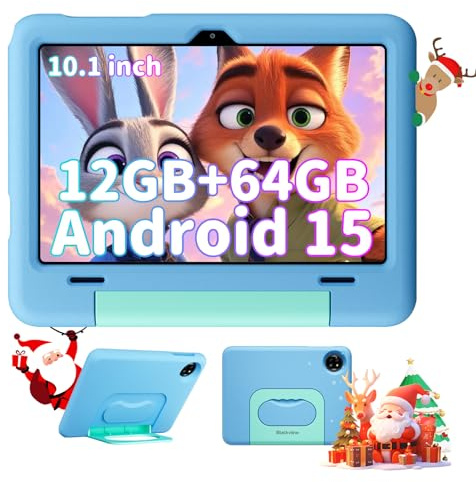 Blackview Tablette Enfants 10 Pouces, Tablette pour Enfant 3-12 Ans, 12Go RAM + 64Go ROM/2To TF, Contrôle Parental, 6600 mAh, Gemini AI 2.0, 8MP + 5MP, Face ID, Widevine L1/GMS/GPS/Bluetooth 5.0