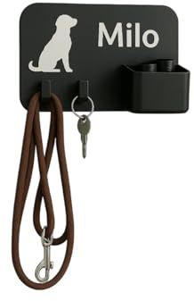 Generisch Personalisierte Hundegarderobe mit Ablage – Große Hunde-Garderobe in Schwarz | Wandhalterung XL für Leinen, Halsbänder & Schlüssel | Individuell gestaltet