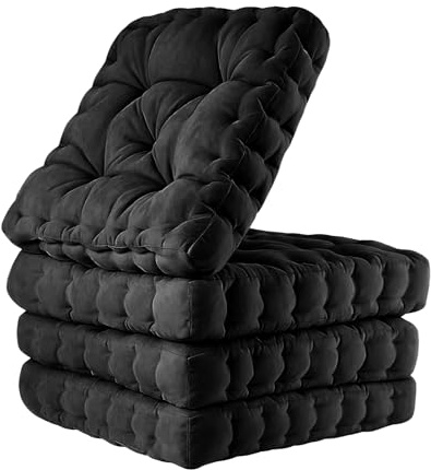 Trintion 4er Set Sitzkissen 40x40x8 cm – Stuhlkissen & Bodenkissen aus 100% Baumwolle – Weiche, Dicke Polsterung – Für Innen & Außen – Waschbar & Langlebig – Komfortable Stuhlauflage (Black/4 Pieces)