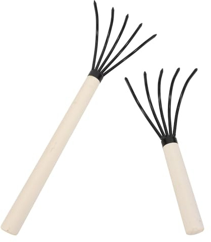 EPIGEIST 2 pezzi Pz Rastrelli Pesca Mare in Acciaio ad Carbonio con Manico in Legno Rastrello Multiuso per Scavo Telline e Molluschi Strumenti Leggeri e Resistenti per Spiaggia e Giardino